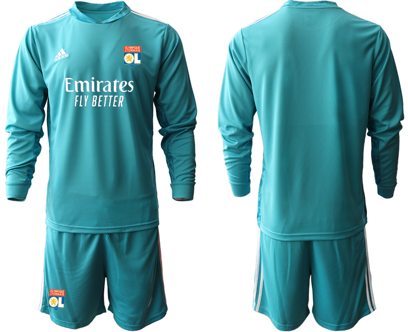 Cheap Men 2021 Olympique Lyonnais lake blue long sleeve goalkeeper soccer jerseys